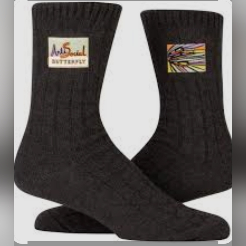 (S) Blue Q Anti Social Butterfly Tag Socks (Unisex)